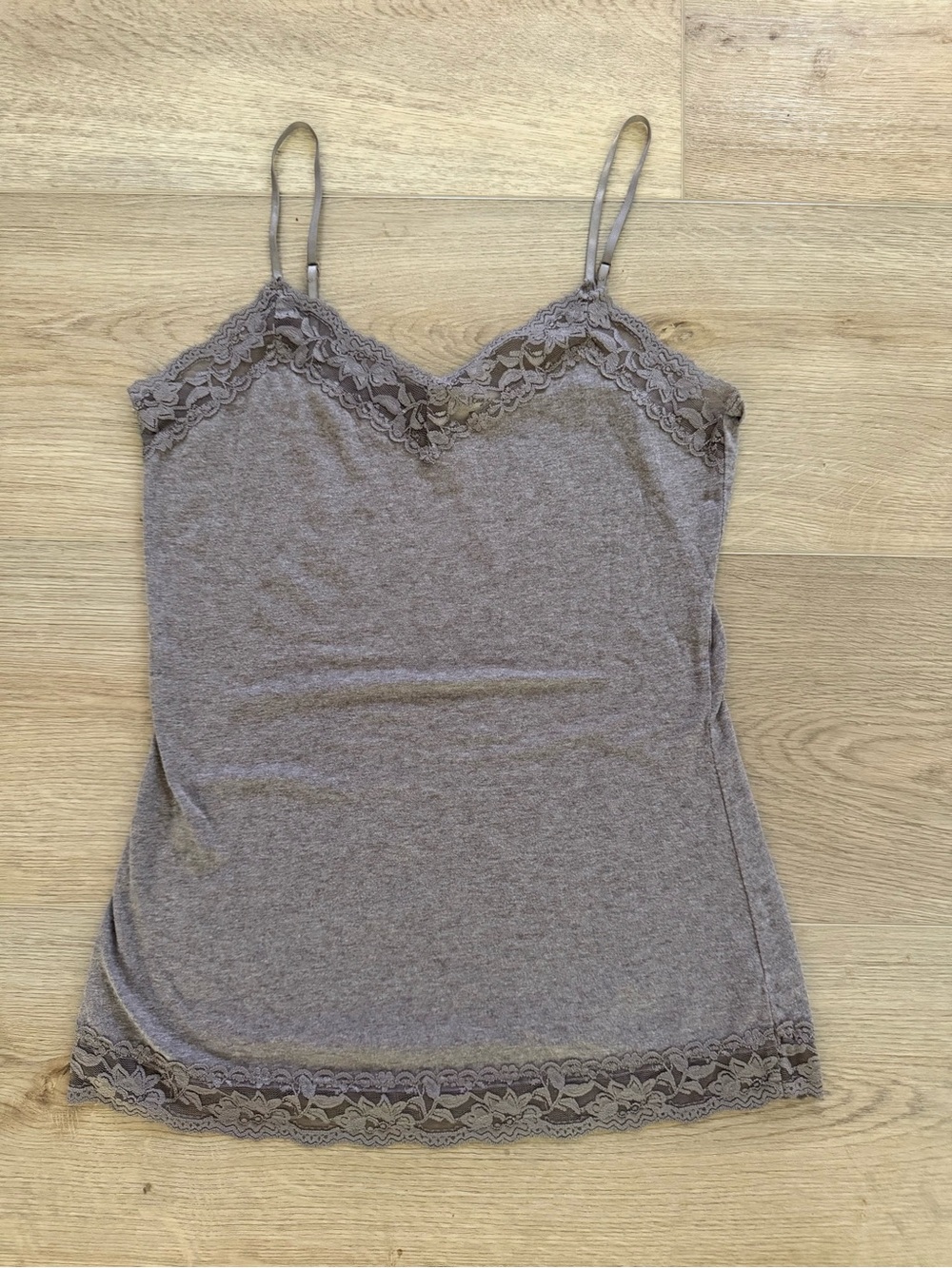 American Rag Cie Y2K Lace Trim Cami Tank Top Size L Taupe